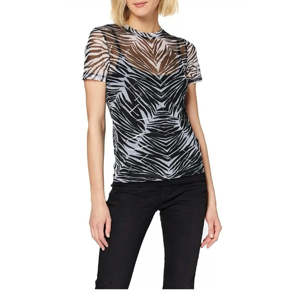 Desigual Mesh Tshirt Fashion Zebra, size small Western Boho Chic Short Sleeve - Picture 2 of 9